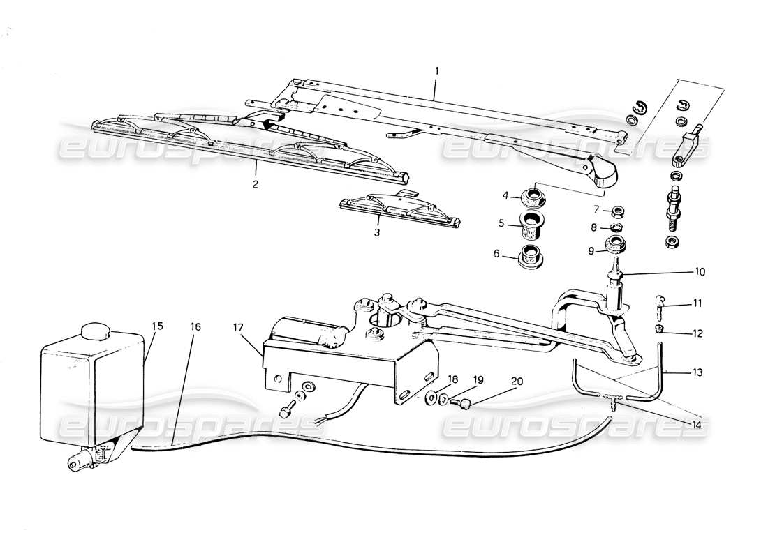 lamborghini countach 5000 qvi (1989) windscreen wiper part diagram