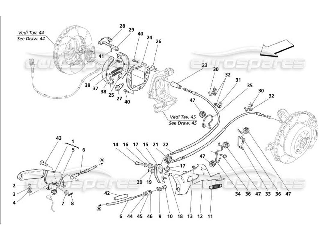maserati 4200 gransport (2005) hand-brake control parts diagram