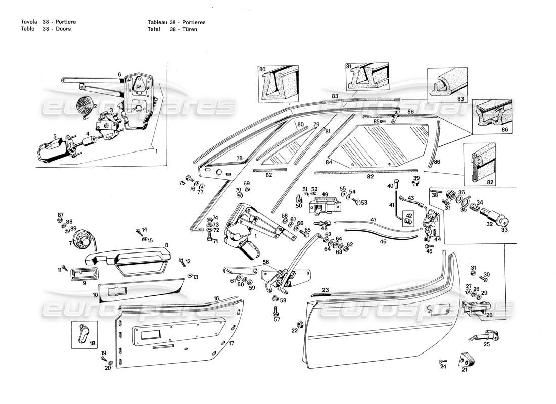 maserati merak 3.0 doors parts diagram