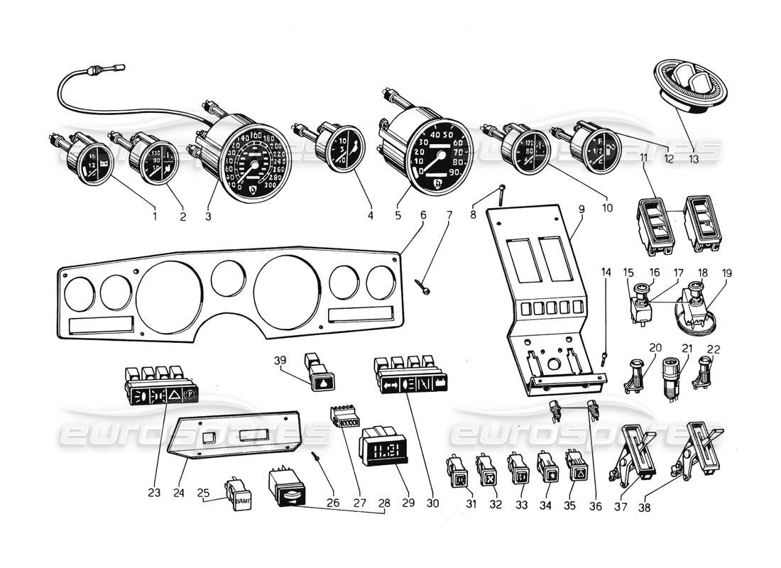 lamborghini countach 5000 qvi (1989) instruments part diagram