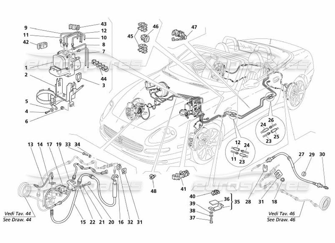 maserati 4200 spyder (2005) braking system -valid for gd- parts diagram