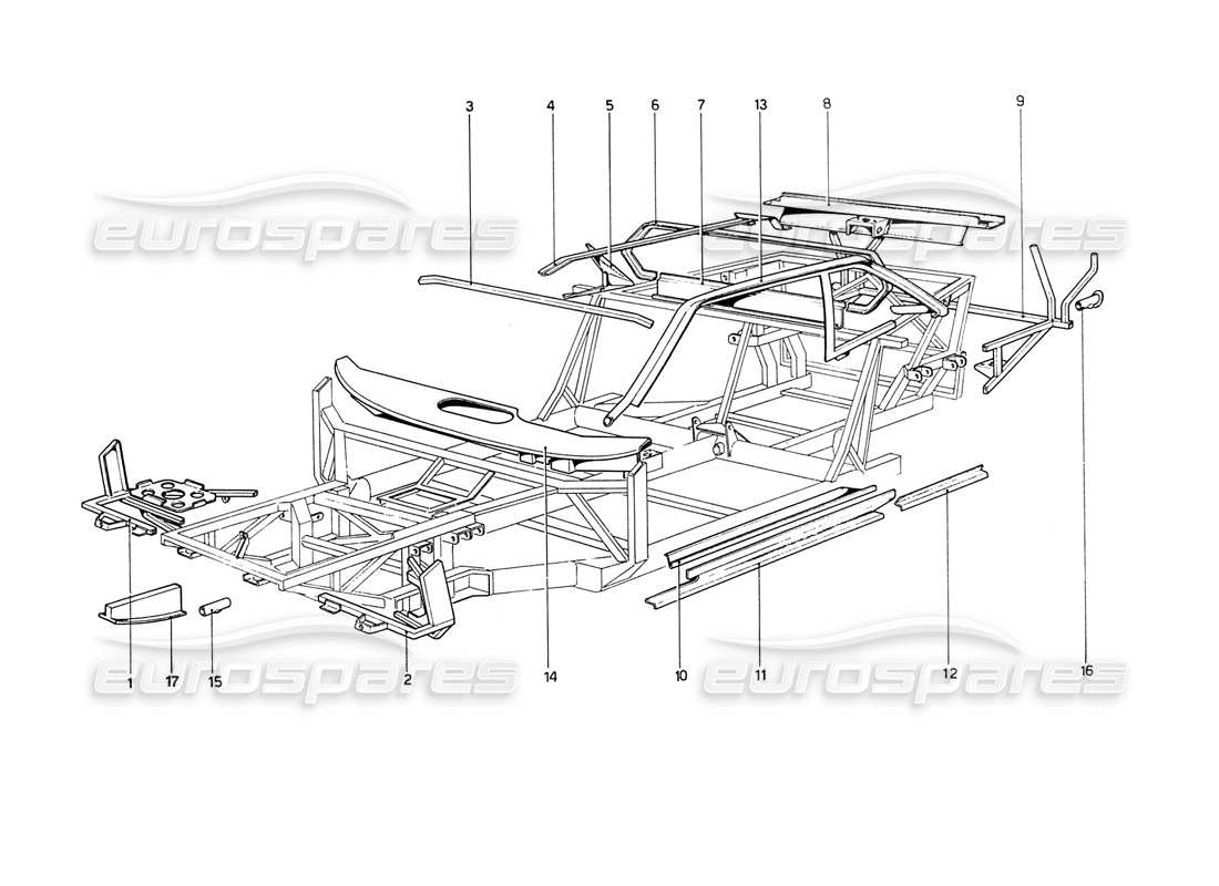 ferrari 208 gt4 dino (1975) body shell - inner elements parts diagram