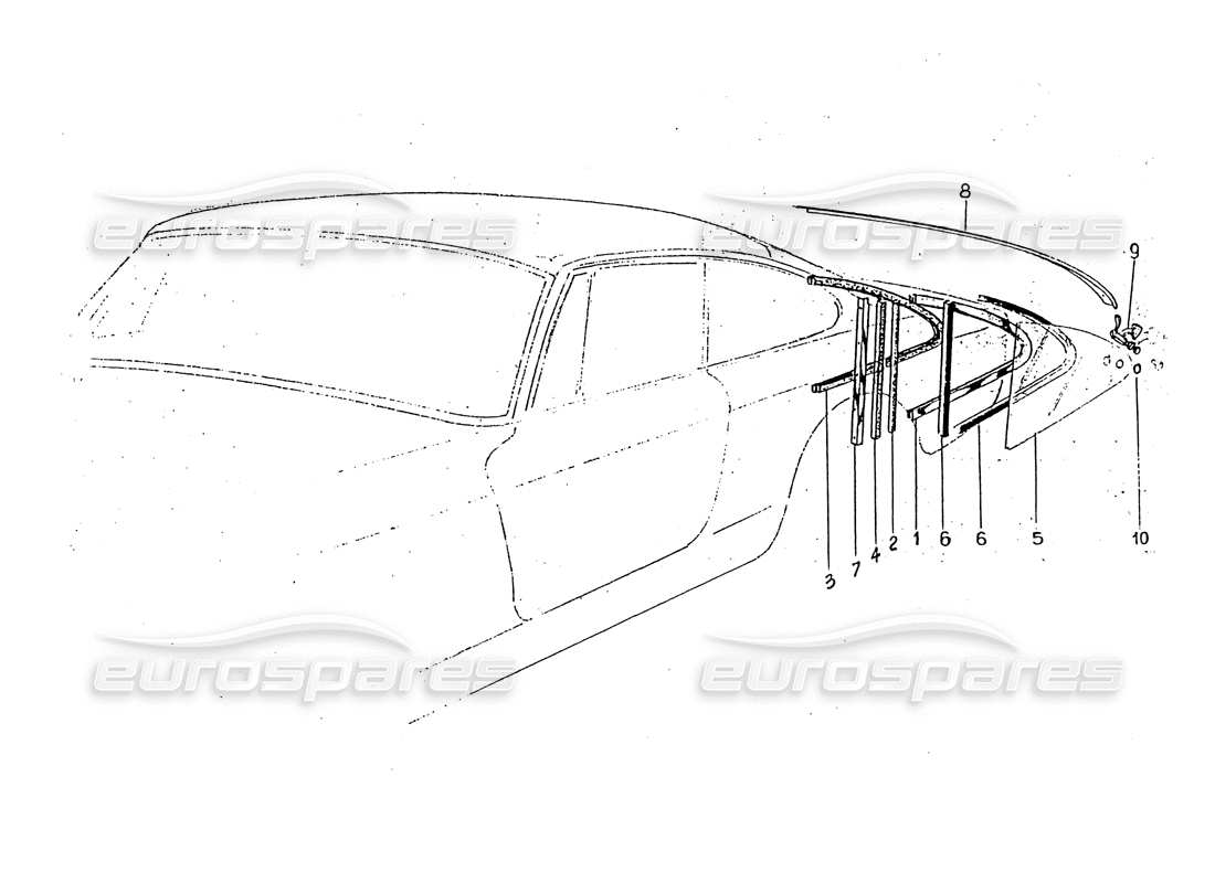 ferrari 330 gt 2+2 (coachwork) rear quarter glass - trims parts diagram