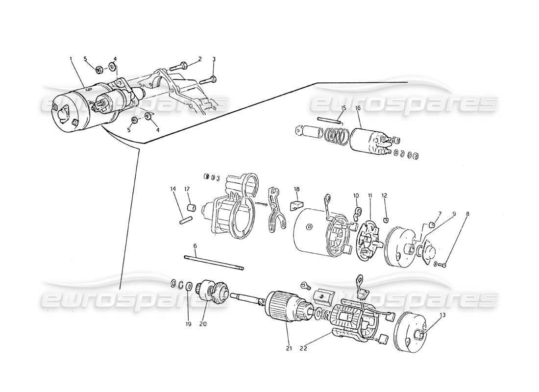 maserati biturbo 2.5 (1984) marelli starter motor part diagram