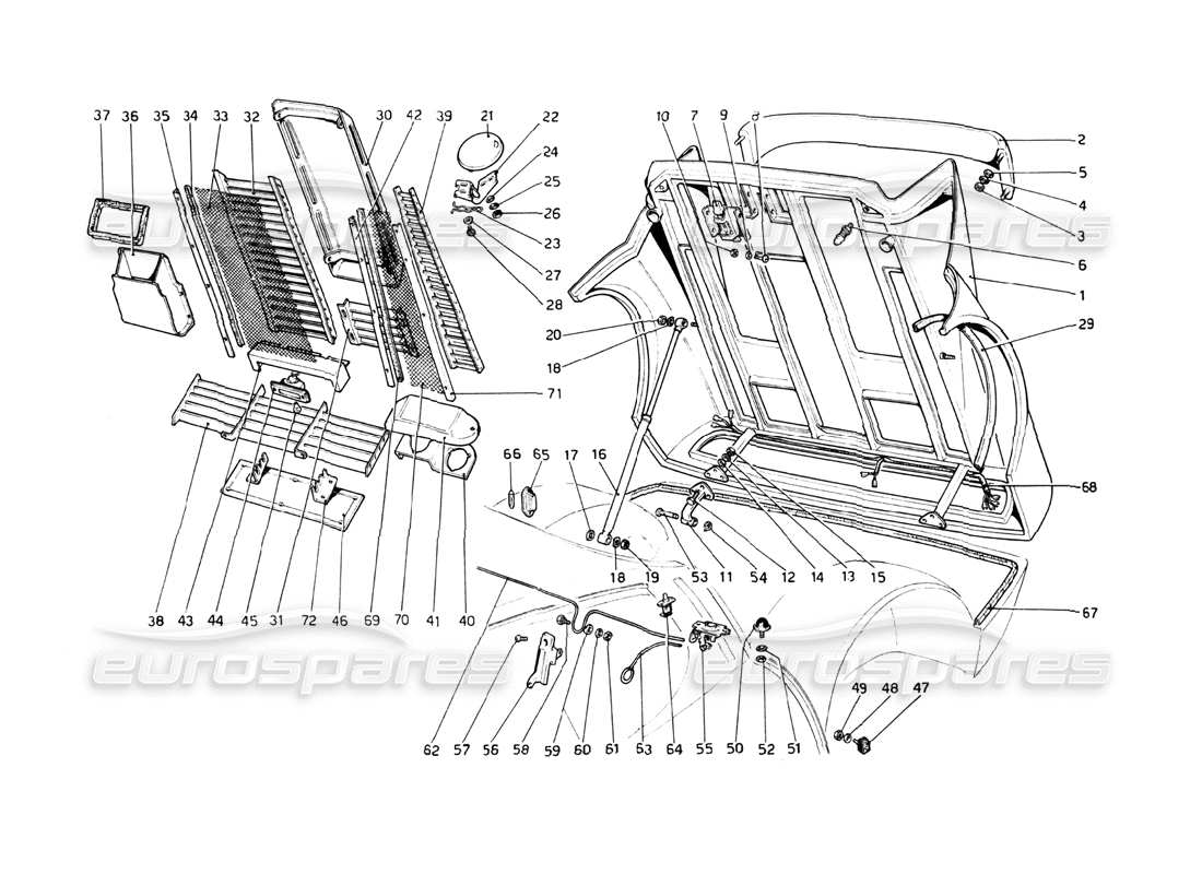 ferrari 512 bb rear bonnet parts diagram