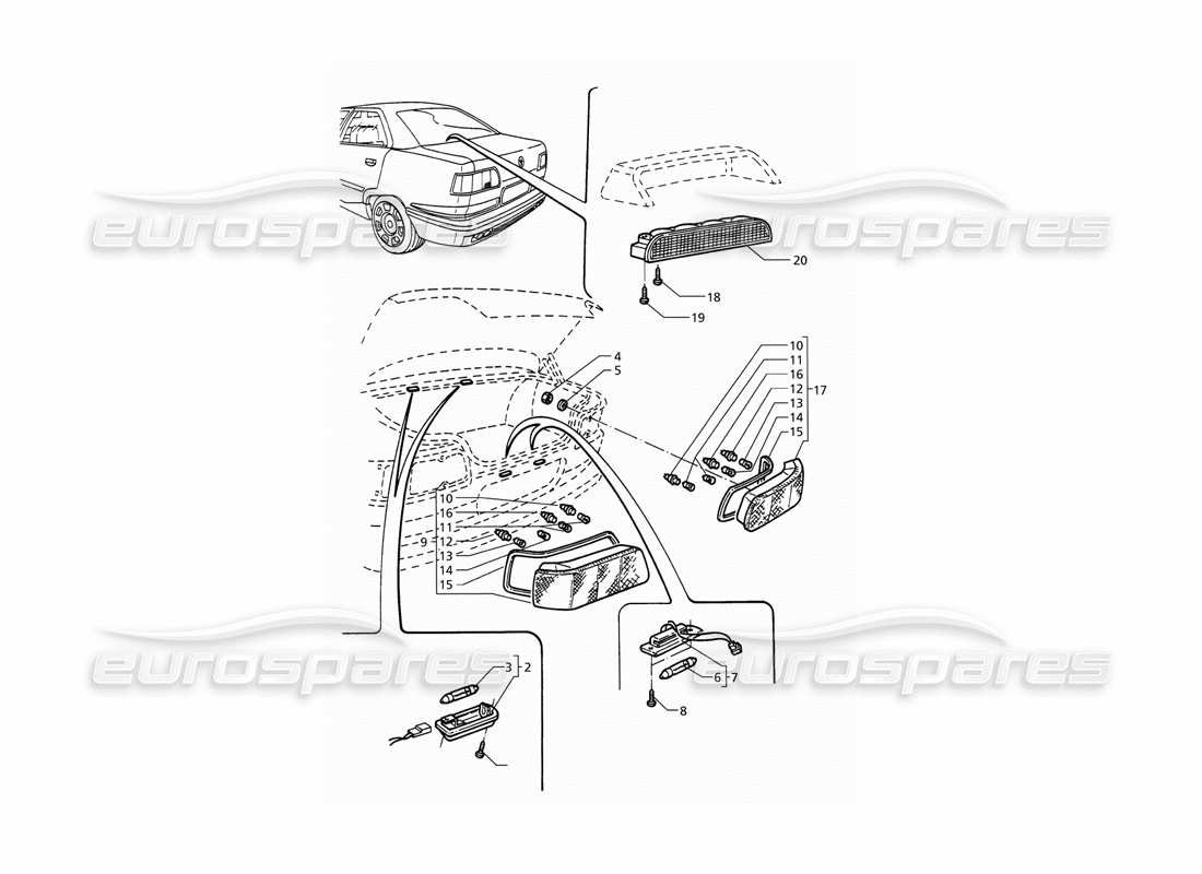 maserati qtp v6 (1996) rear lights part diagram