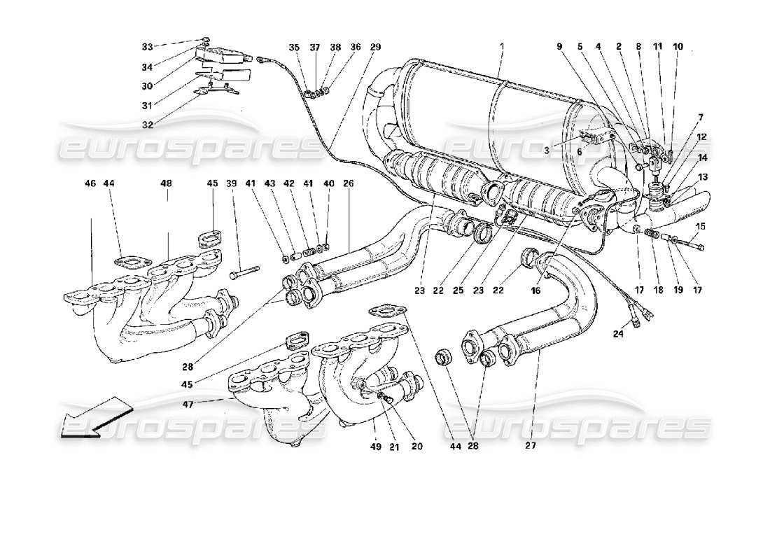 ferrari 512 tr exhaust system -not for usa, cdn, aus, ch- parts diagram