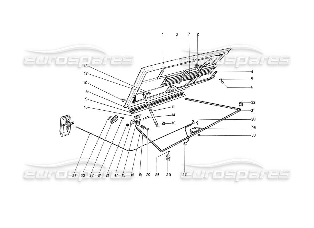 ferrari 208 gt4 dino (1975) engine compartment lid and carpeting part diagram