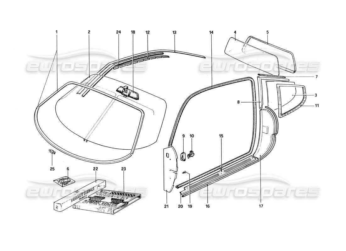 ferrari 512 bbi glasses parts diagram