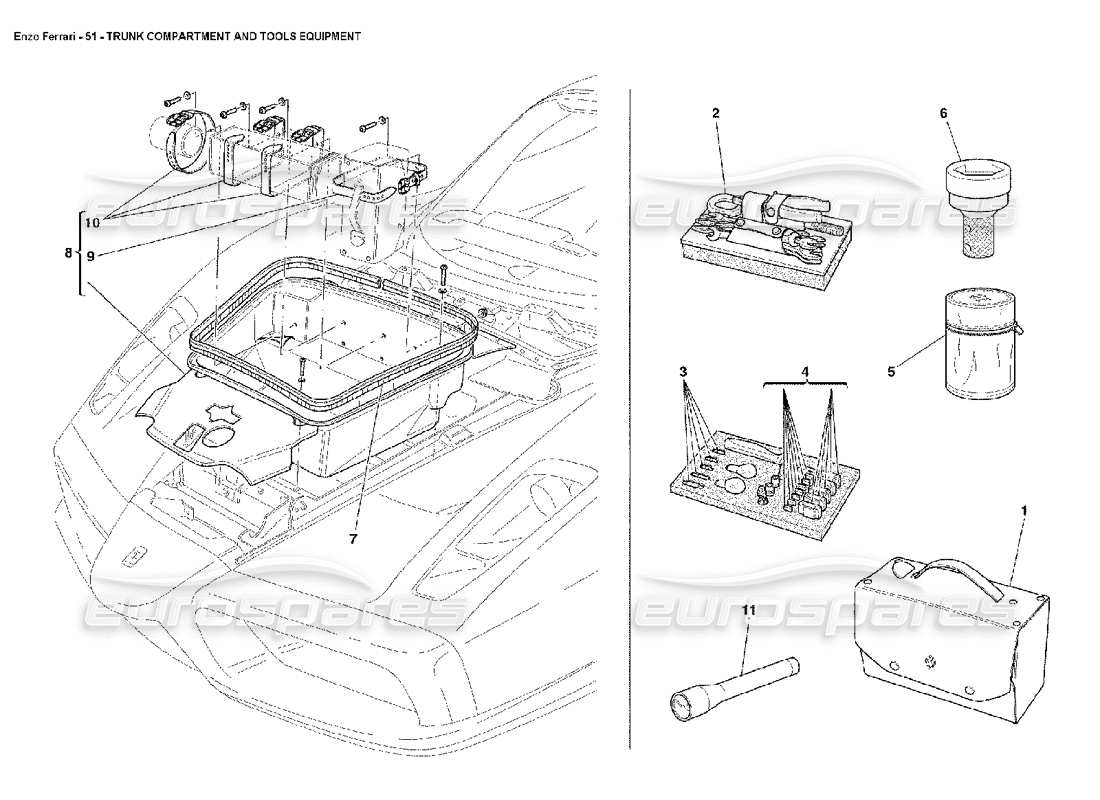 ferrari enzo trunk compartment and tools equipment parts diagram