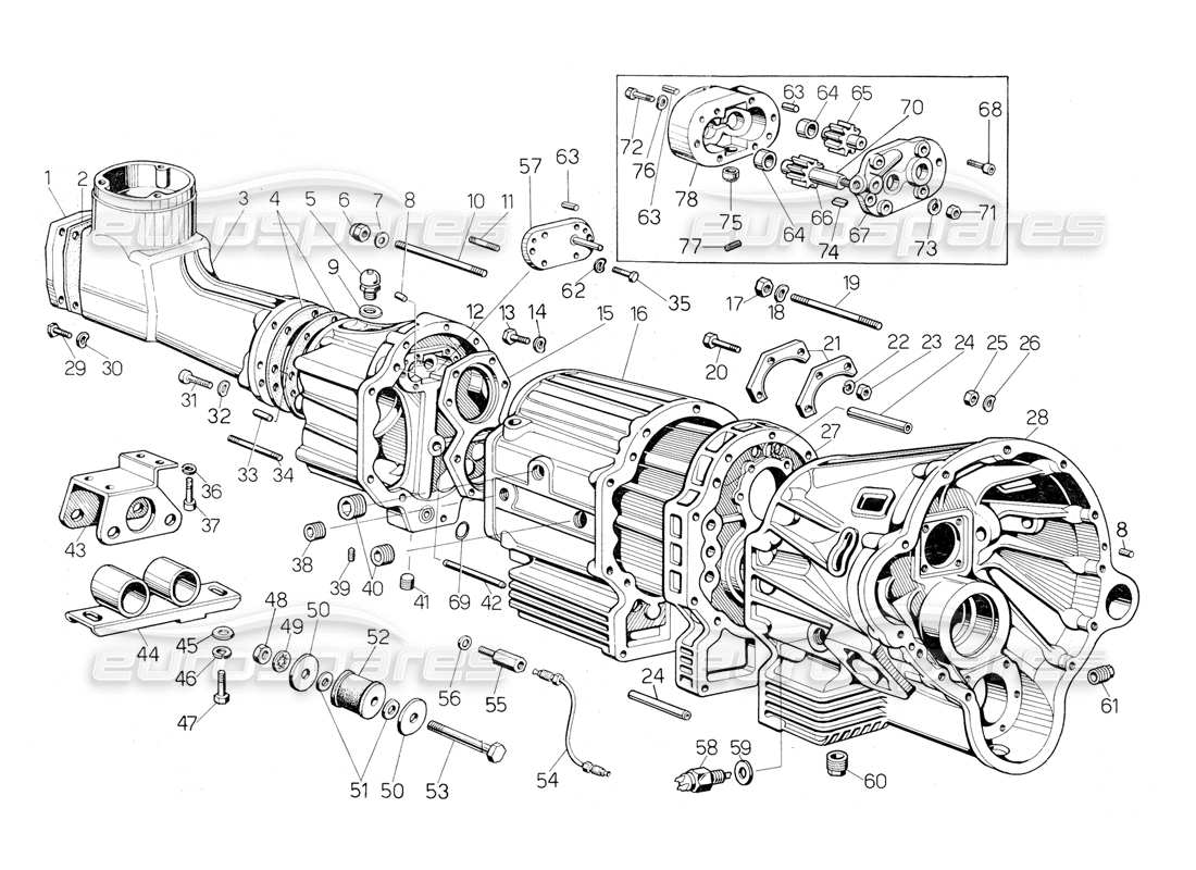 lamborghini countach 5000 qv (1985) gearbox casting parts diagram