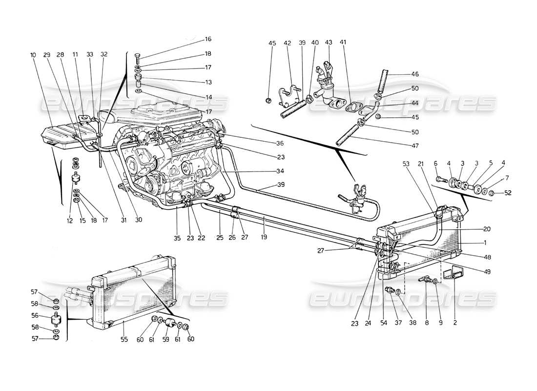 ferrari 208 gt4 dino (1975) cooling system part diagram