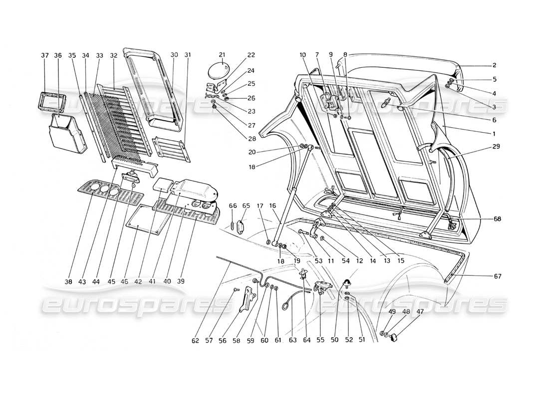 ferrari 365 gt4 berlinetta boxer rear bonnet part diagram