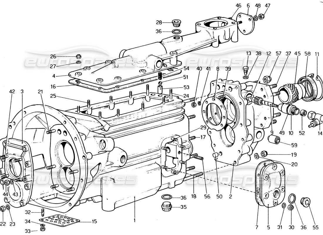 ferrari 365 gt4 2+2 (1973) gearbox parts diagram
