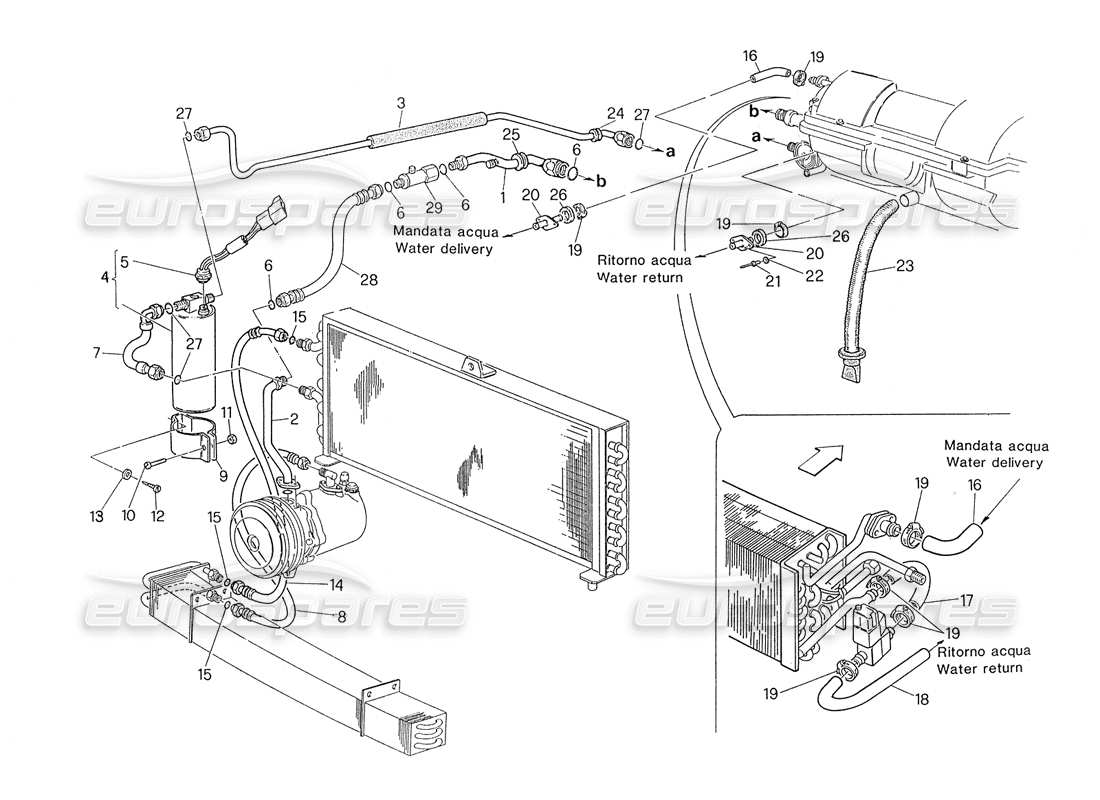 maserati biturbo spider air conditioning system lh steering (pre modif.) parts diagram