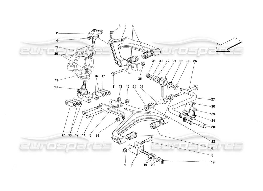 ferrari 348 (1993) tb / ts front suspension - wishbones part diagram