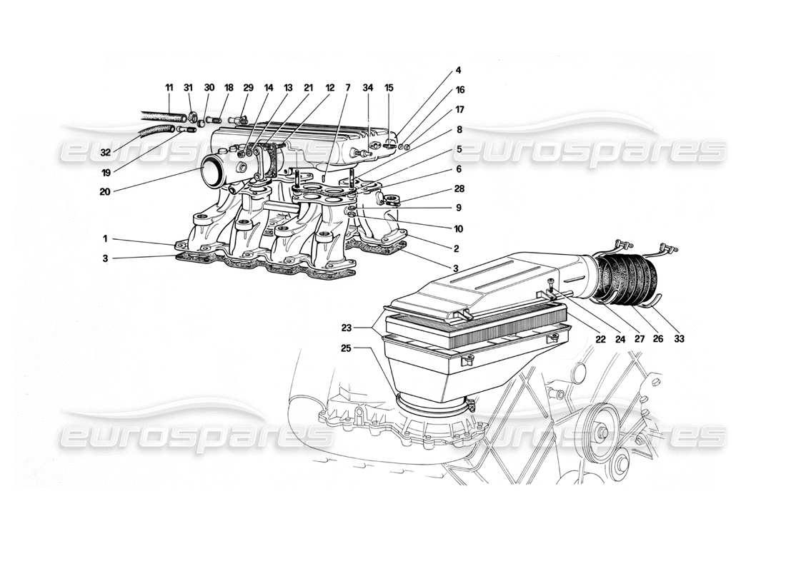 ferrari mondial 3.0 qv (1984) air intake and manifolds parts diagram