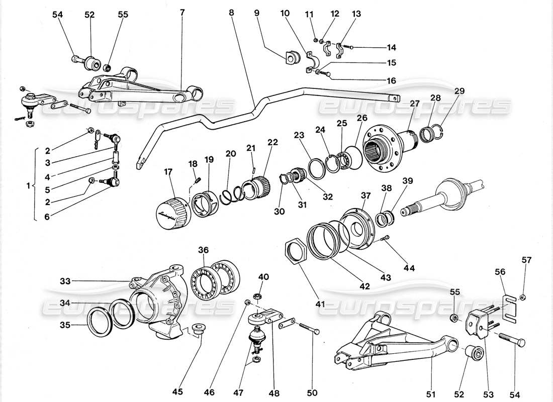 lamborghini lm002 (1988) stub axle-suspension leavers part diagram