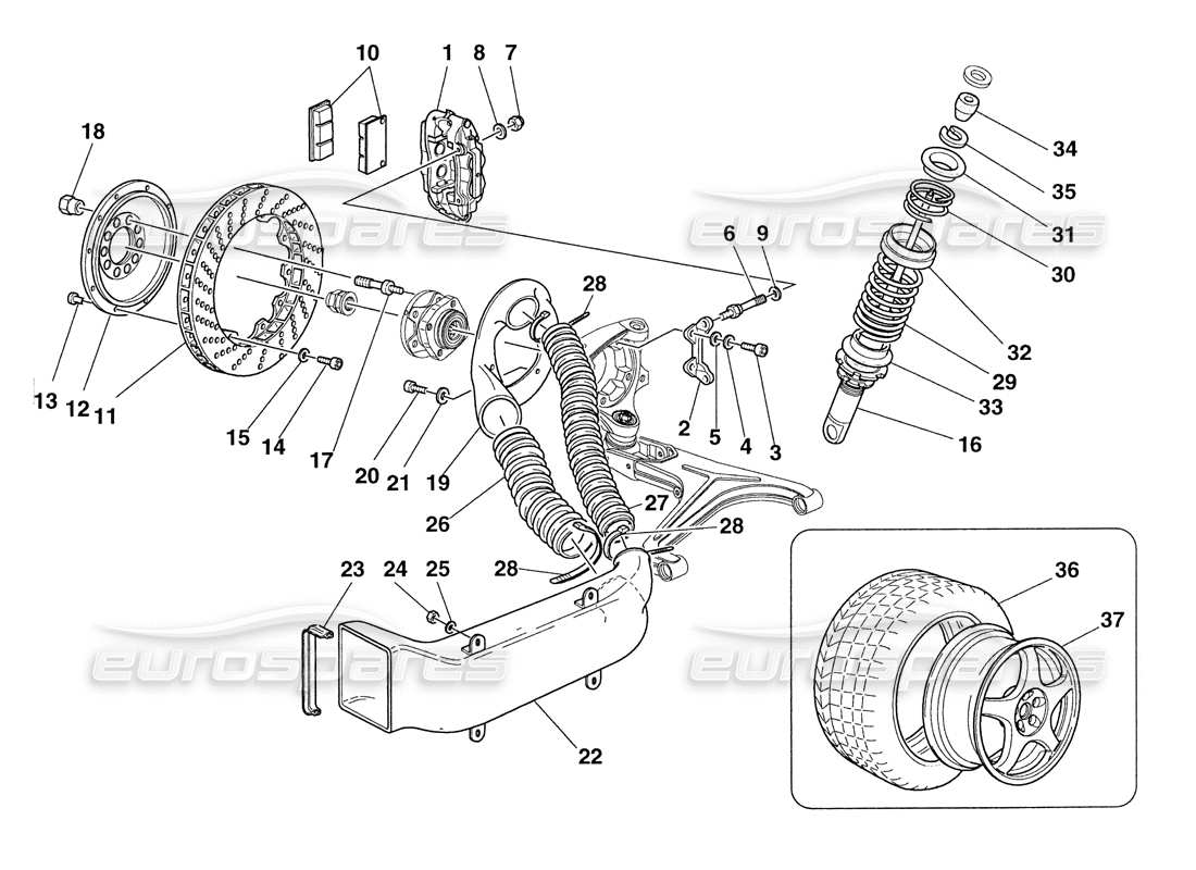 ferrari 355 challenge (1999) brakes - shock-absorbers - front air intakes - wheels parts diagram