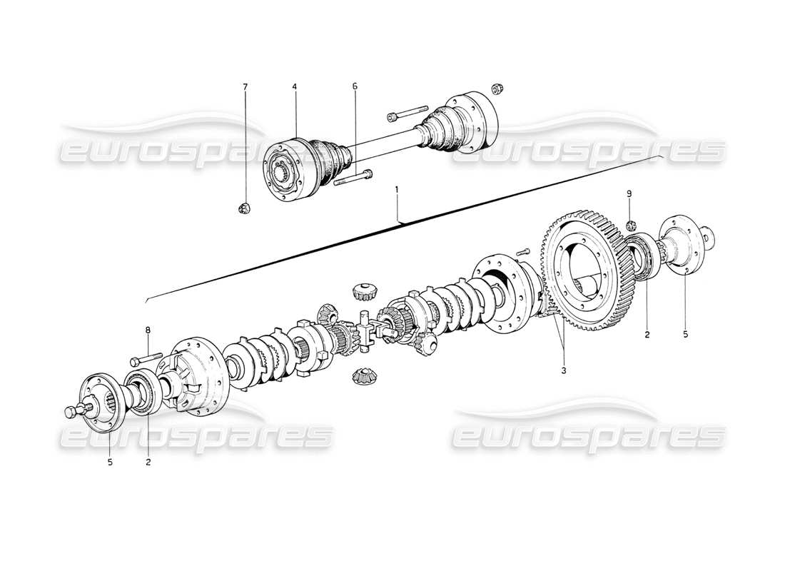 ferrari 208 gt4 dino (1975) differential & axle shafts parts diagram