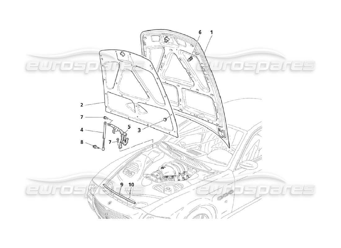 maserati qtp. (2006) 4.2 front hood parts diagram