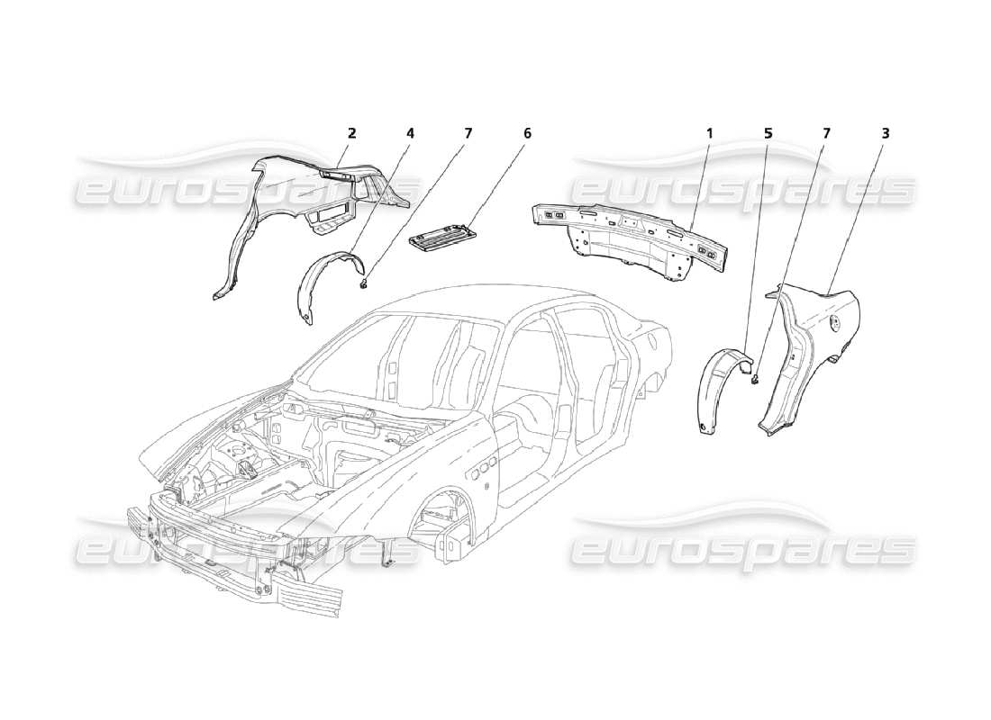 maserati qtp. (2006) 4.2 rear outer structures and body parts diagram