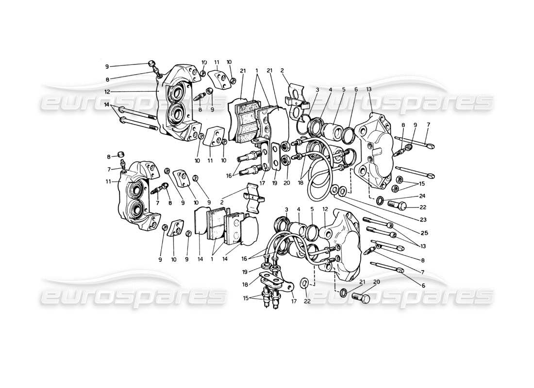 ferrari 365 gt4 berlinetta boxer calipers for front and rear brakes parts diagram