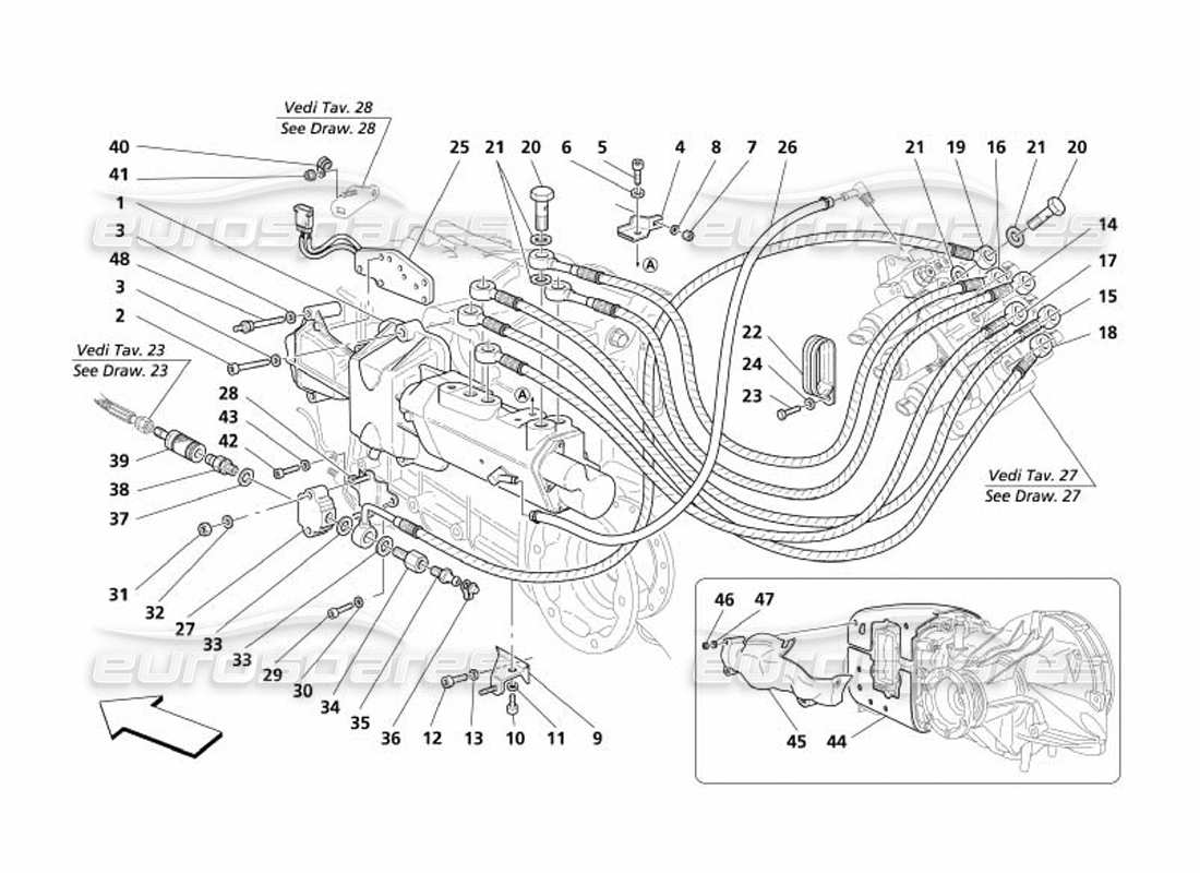 maserati 4200 spyder (2005) f1 clutch hydraulic controls -valid for f1- part diagram