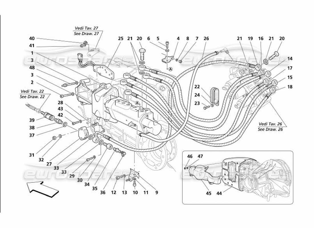 maserati 4200 gransport (2005) f1 clutch hydraulic controls parts diagram