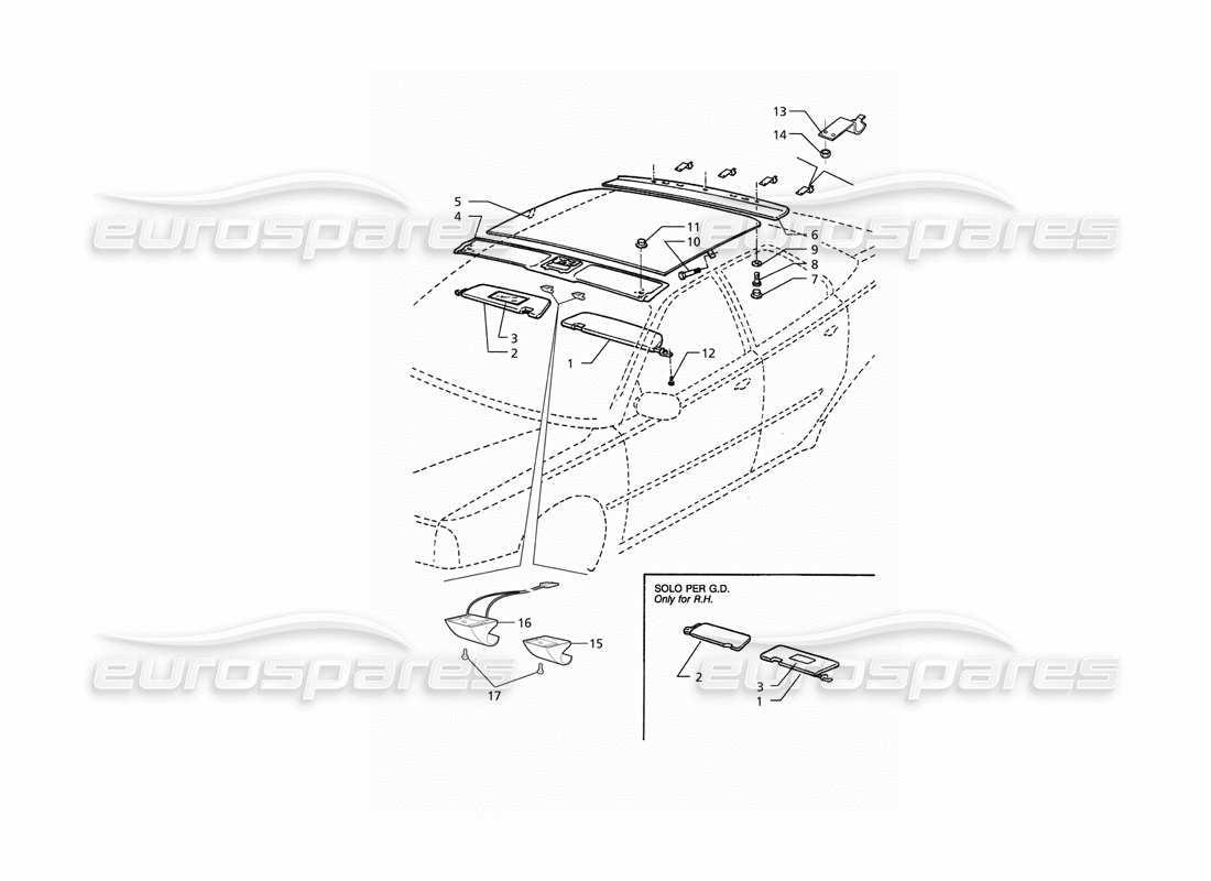 maserati qtp. 3.2 v8 (1999) inner trims: roof parts diagram