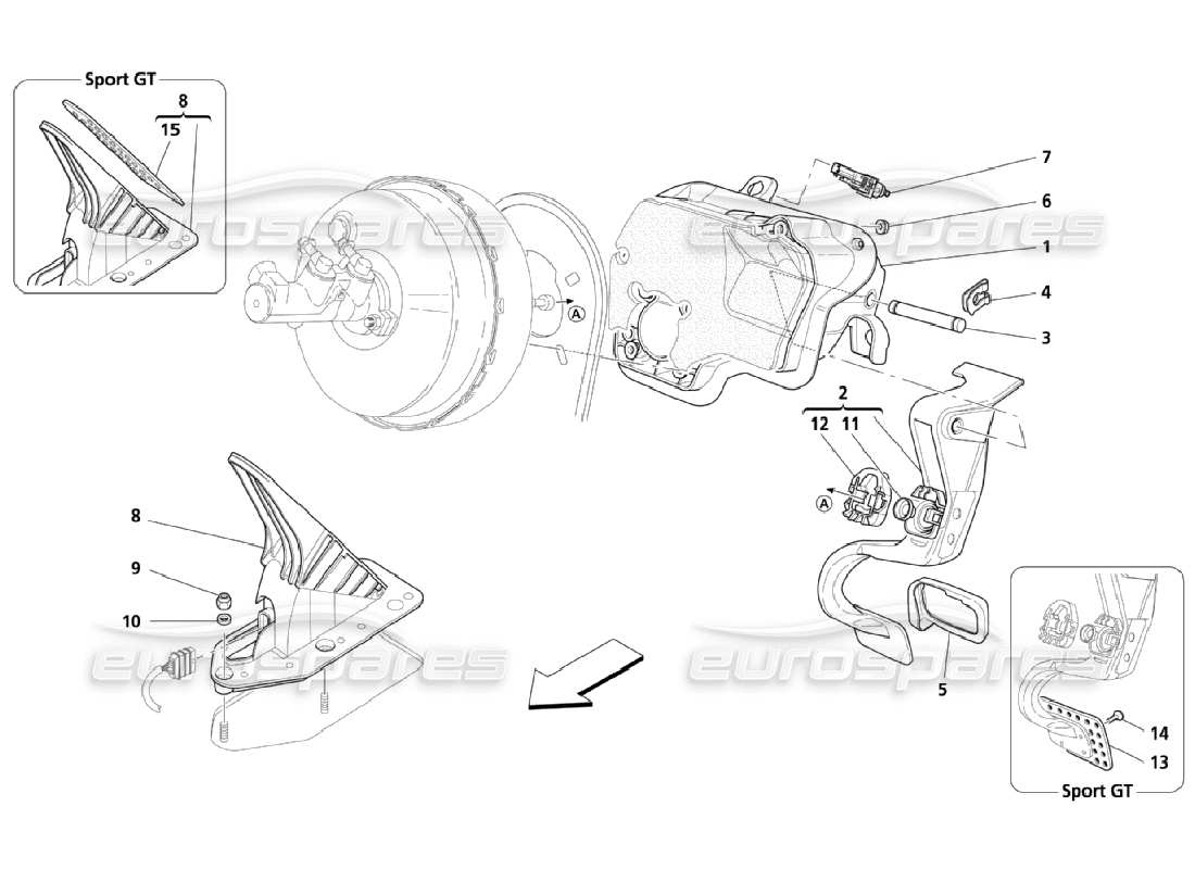 maserati qtp. (2006) 4.2 complete pedal support parts diagram