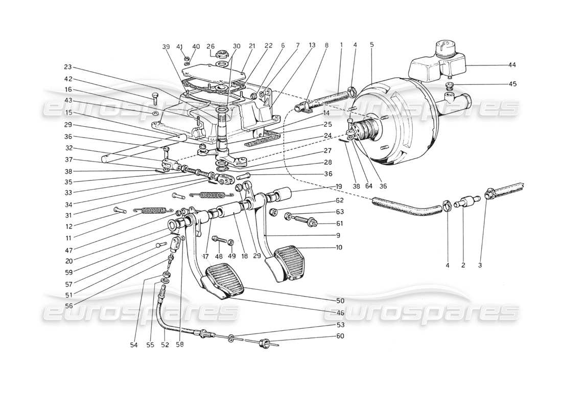 ferrari 208 gt4 dino (1975) pedal board - brake and clutch controls part diagram
