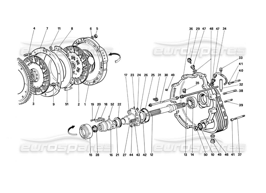 ferrari testarossa (1990) clutch controls (starting from car no. 80095 - 80146 ch - 80177 us) parts diagram