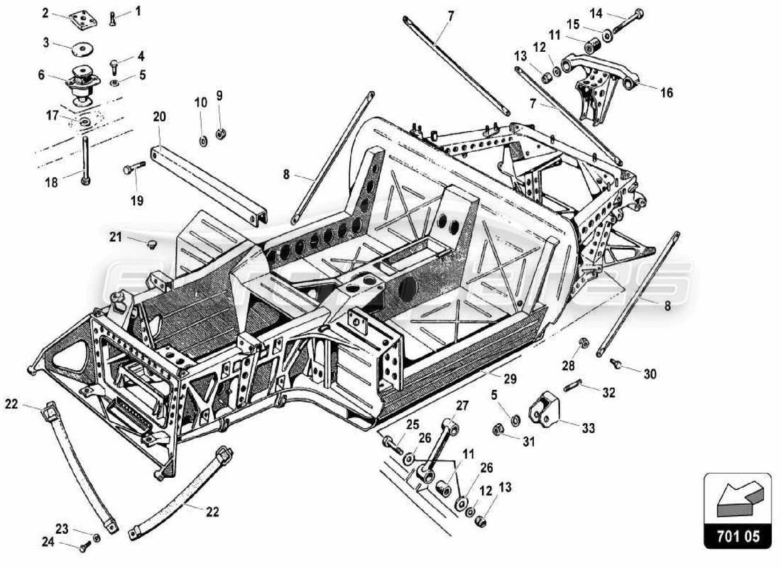 lamborghini miura p400 center frame elements part diagram