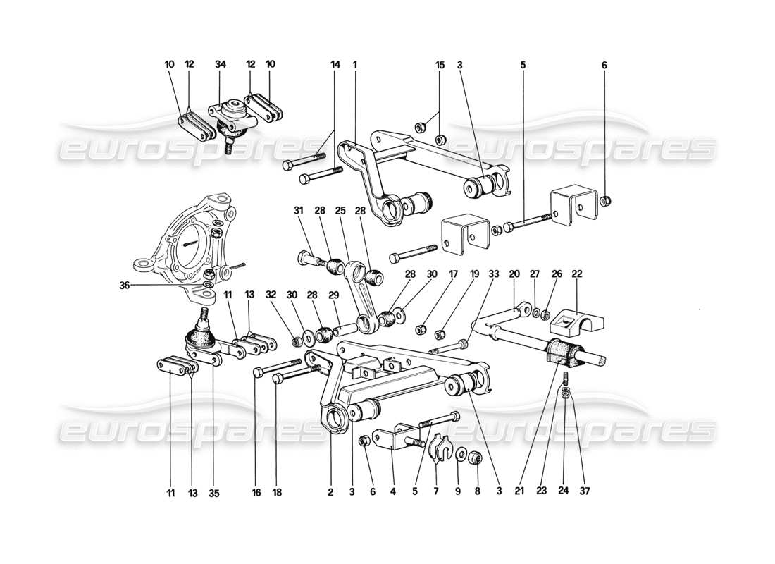 ferrari 328 (1988) front suspension - wishbones (starting from car no. 76626) parts diagram