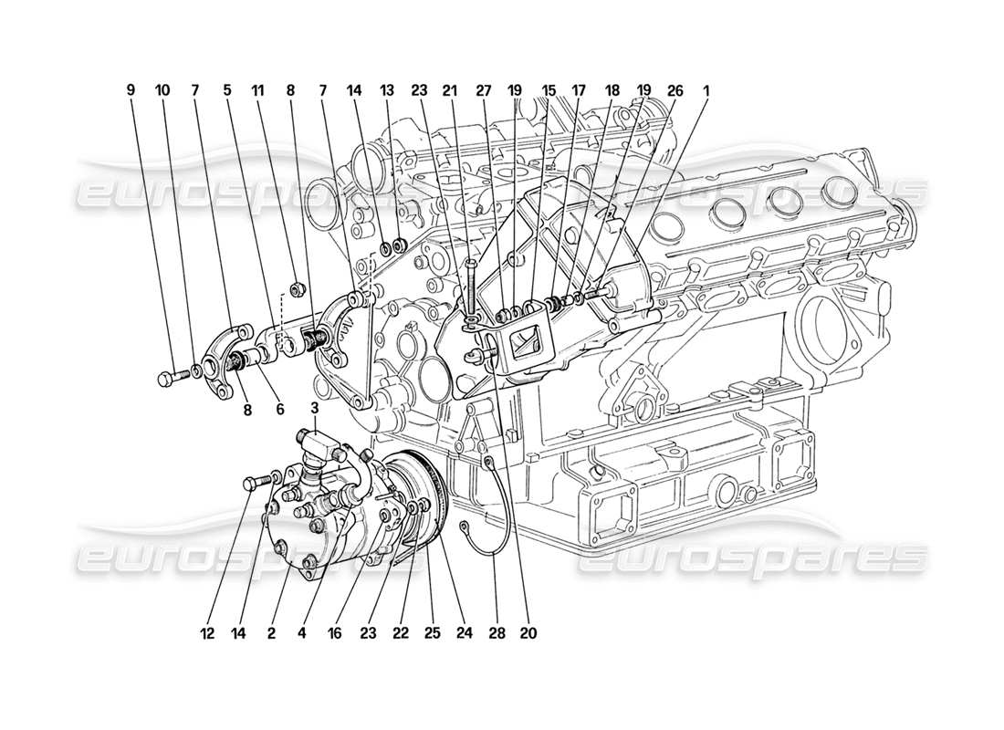 ferrari 328 (1988) air conditioning compressor and controls (not for us and sa version) parts diagram