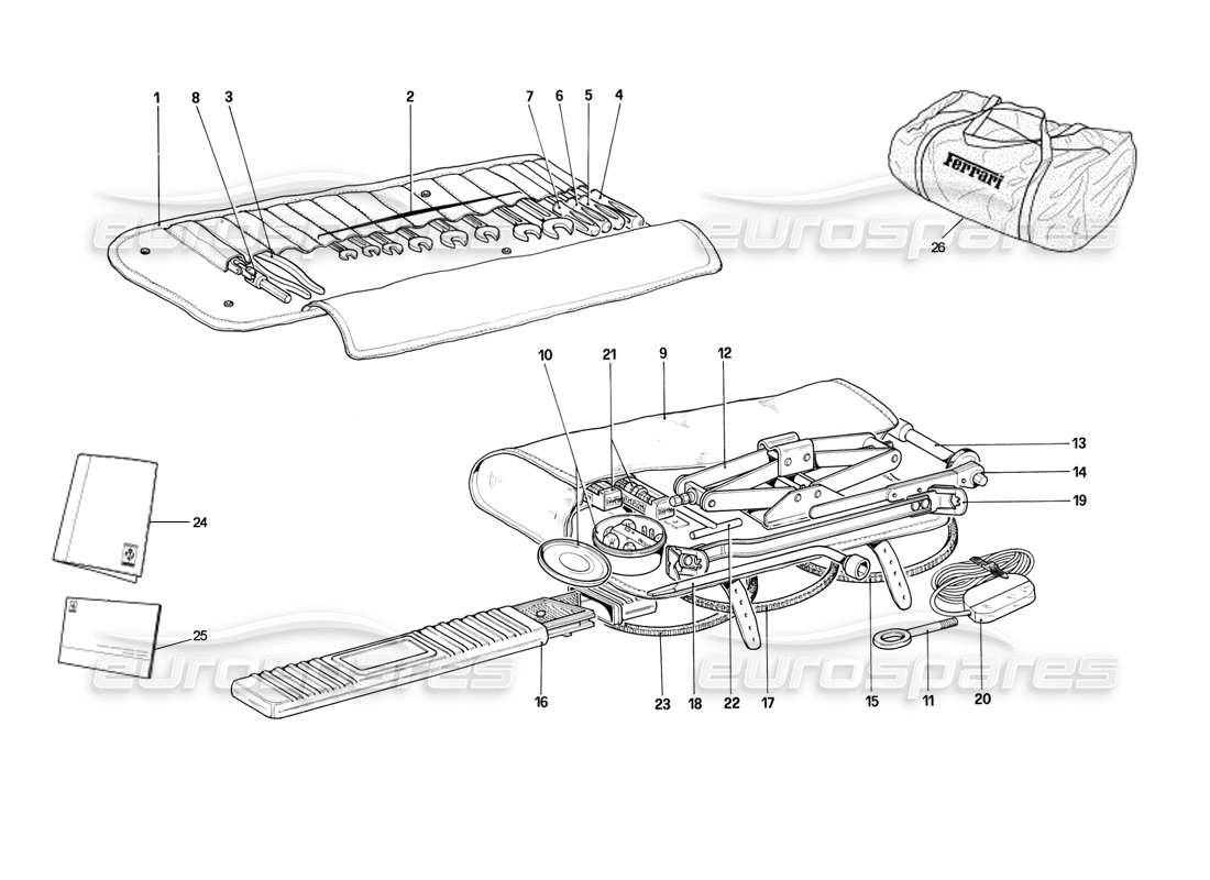 ferrari mondial 3.2 qv (1987) tool - kit parts diagram
