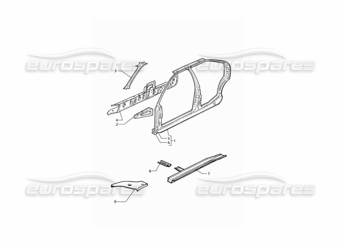 maserati qtp v6 (1996) body shell: side panels parts diagram