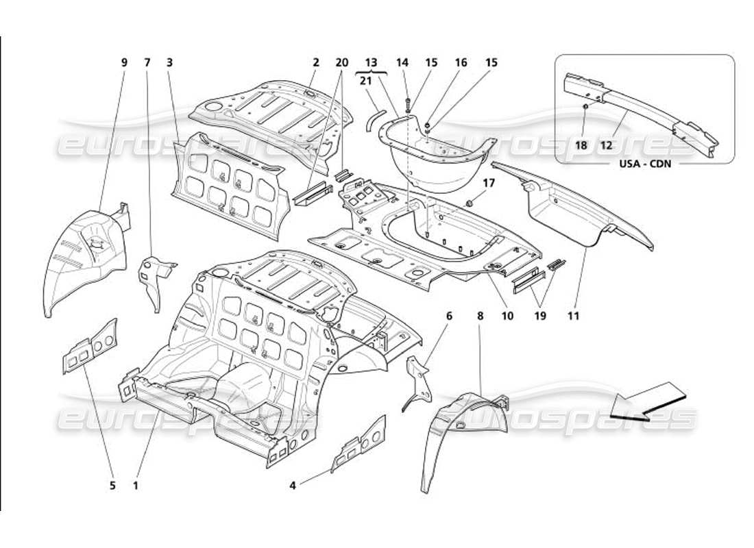 maserati 4200 gransport (2005) rear structure parts diagram