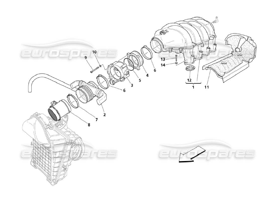 maserati qtp. (2006) 4.2 air intake manifold and throttle holder parts diagram