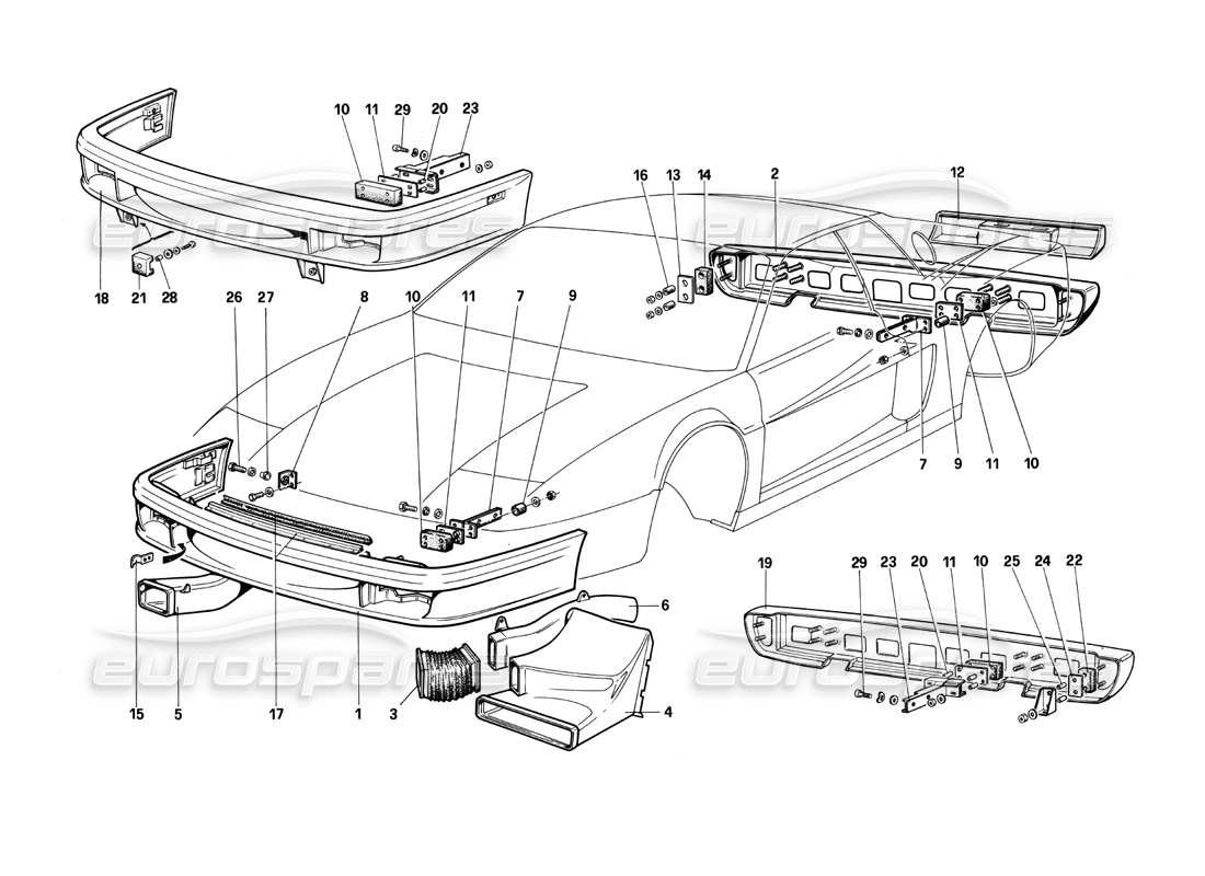 ferrari testarossa (1990) bumpers parts diagram