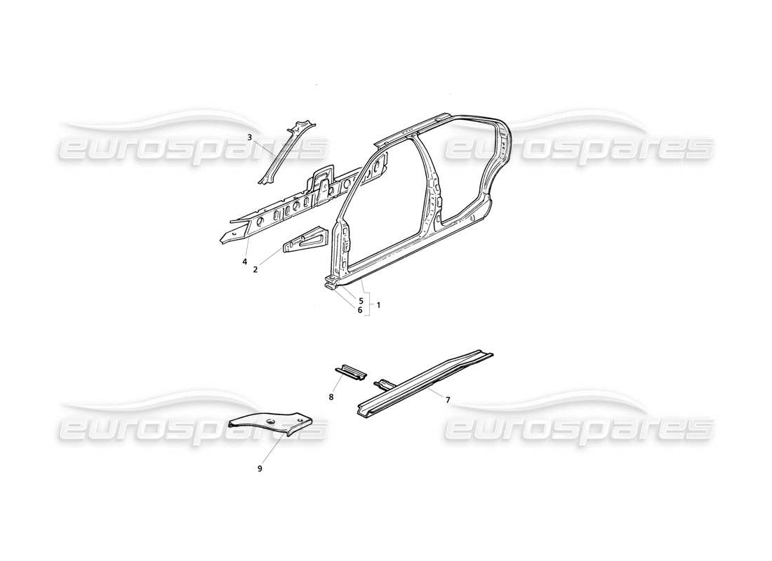 maserati qtp v8 evoluzione body shell: side panels parts diagram