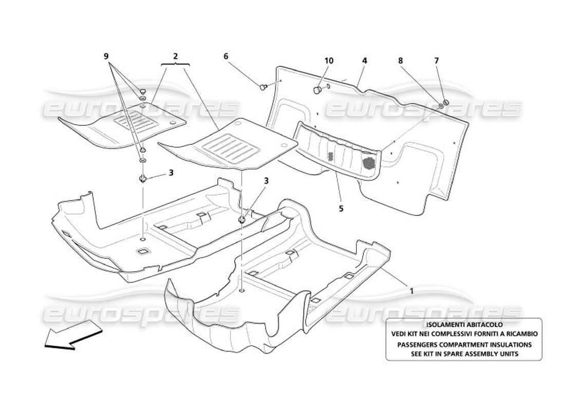 maserati 4200 spyder (2005) passengers compartment carpets part diagram