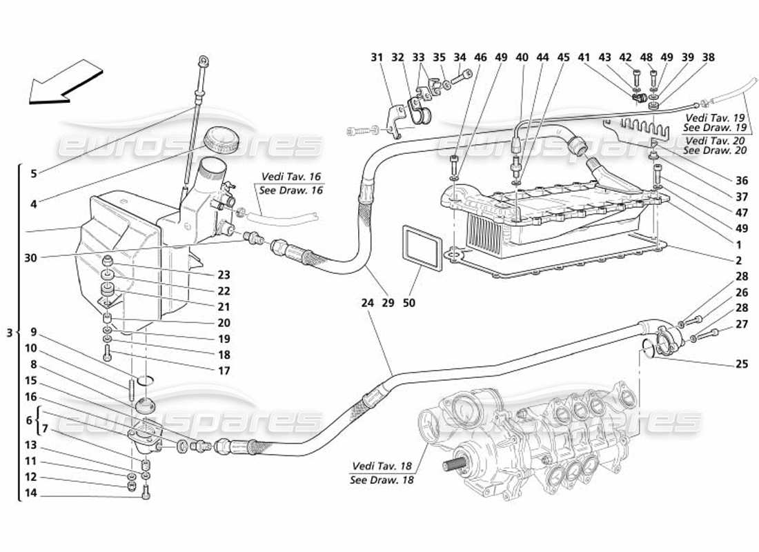 maserati 4200 spyder (2005) lubrication system - tank - heater exchanger part diagram