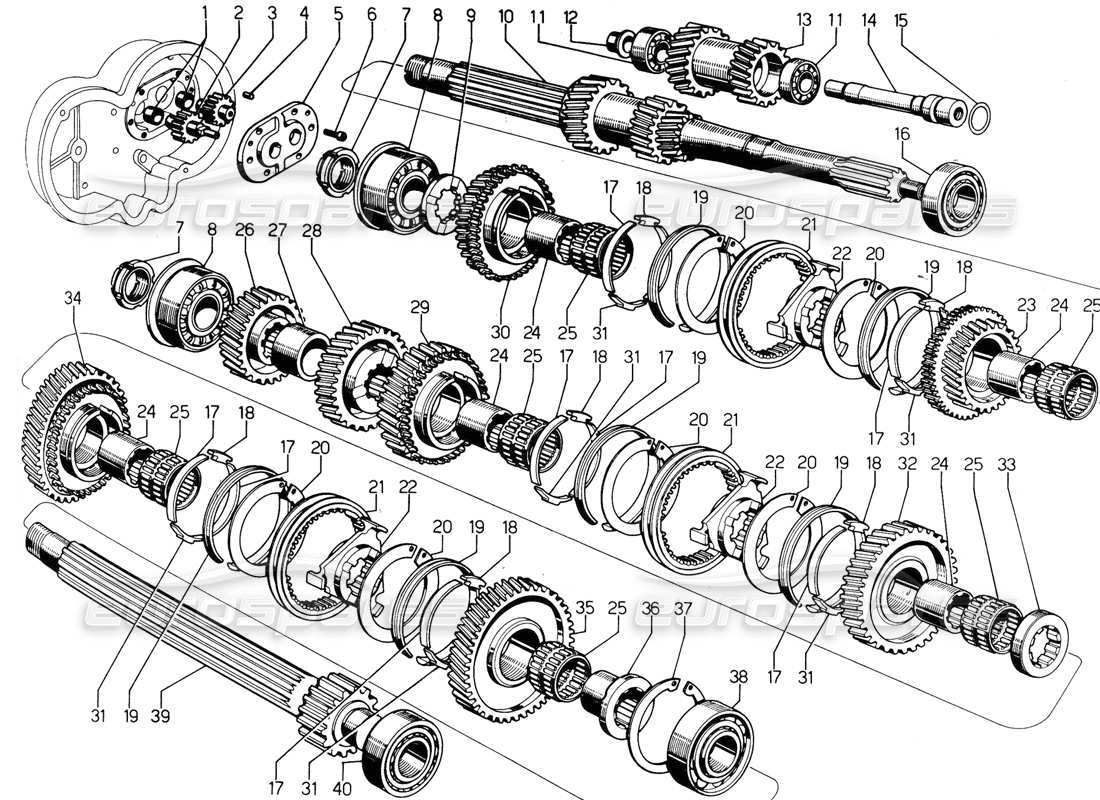 lamborghini urraco p300 geasrbox parts diagram