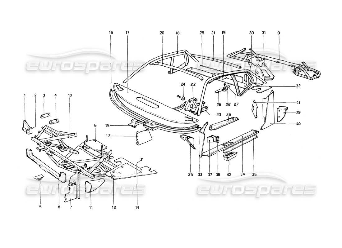 ferrari 512 bb body shell - inner elements parts diagram