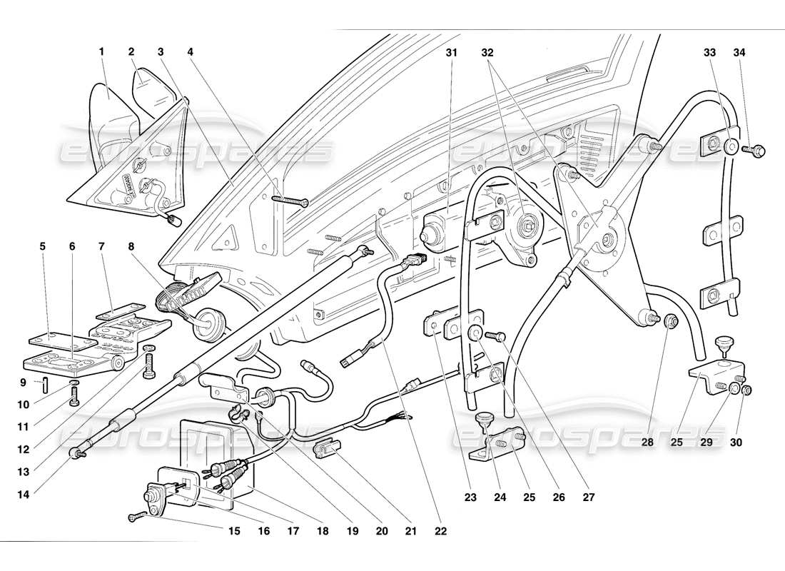 lamborghini diablo vt (1994) doors parts diagram