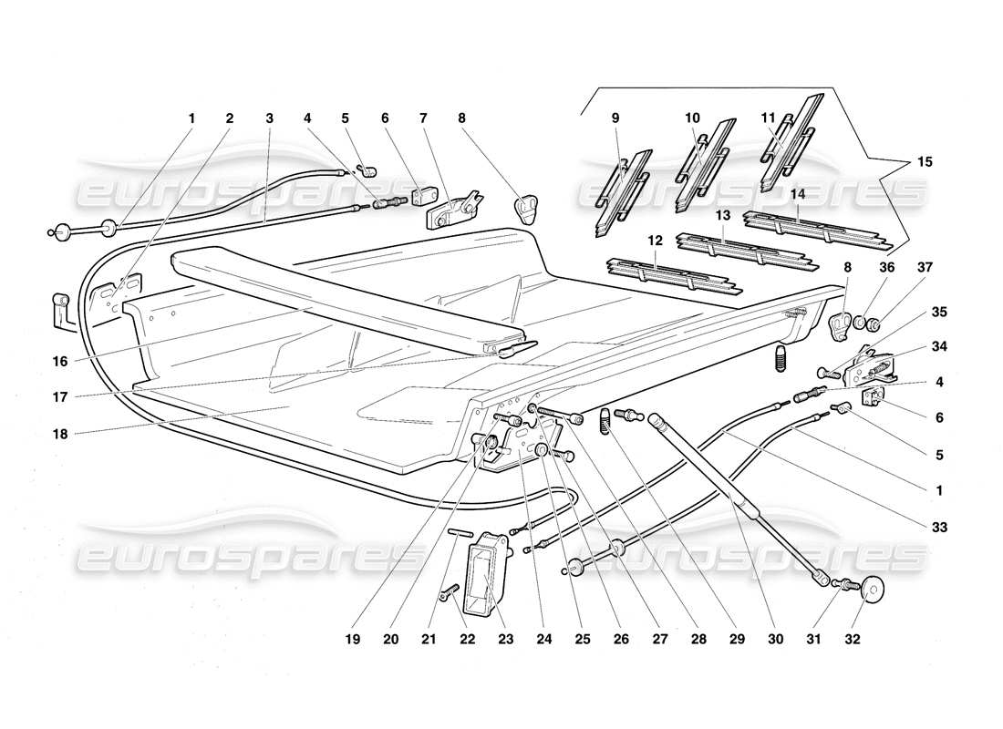 lamborghini diablo vt (1994) engine hood parts diagram