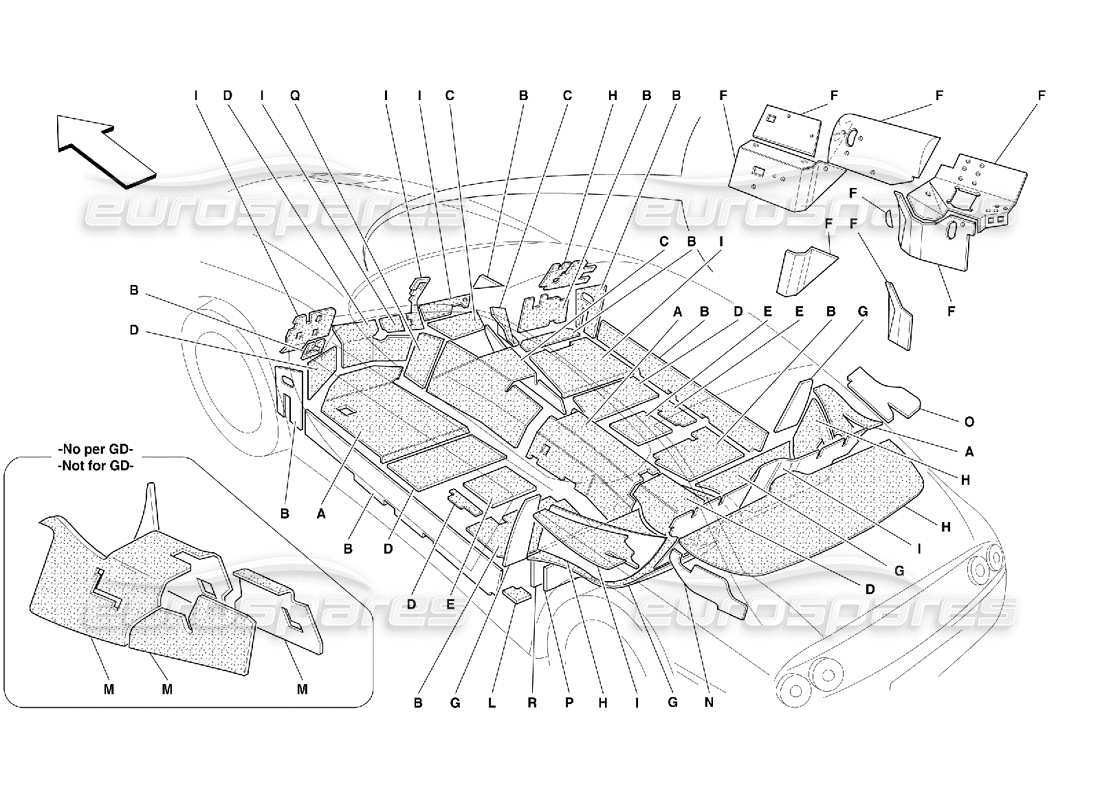 ferrari 456 gt/gta passengers compart. and engine compart. insulations part diagram