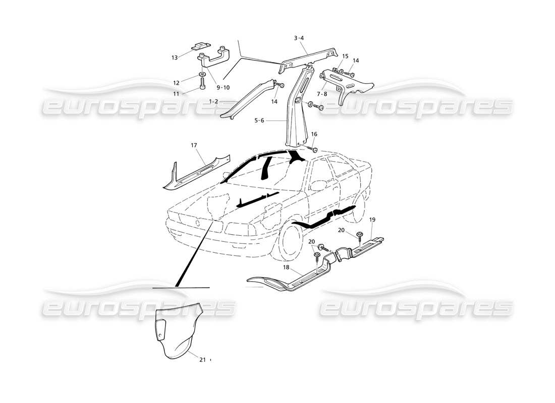 maserati qtp v6 evoluzione inner trims: pillars part diagram